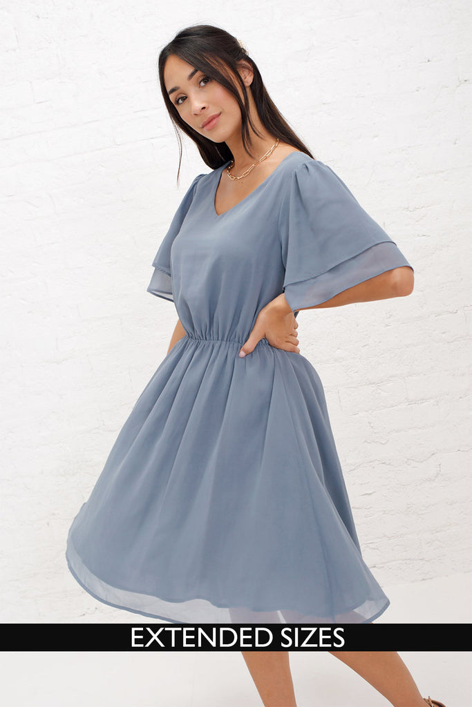 The Claire Midi Dress in Dusty Blue